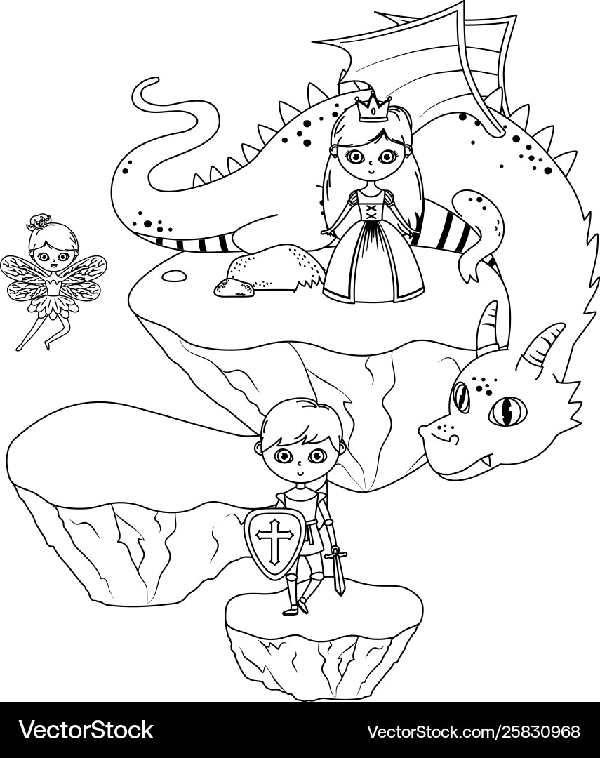 Fantasy Princess Dragon Knight Fairy Vector Image