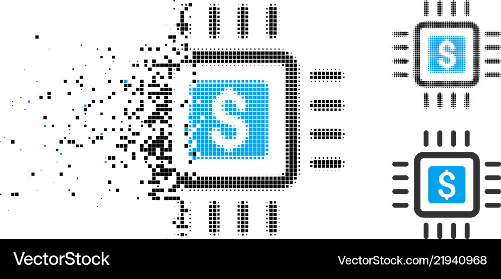 Fragmented dotted halftone processor price icon Fragmented dotted halftone processor price icon vector image
