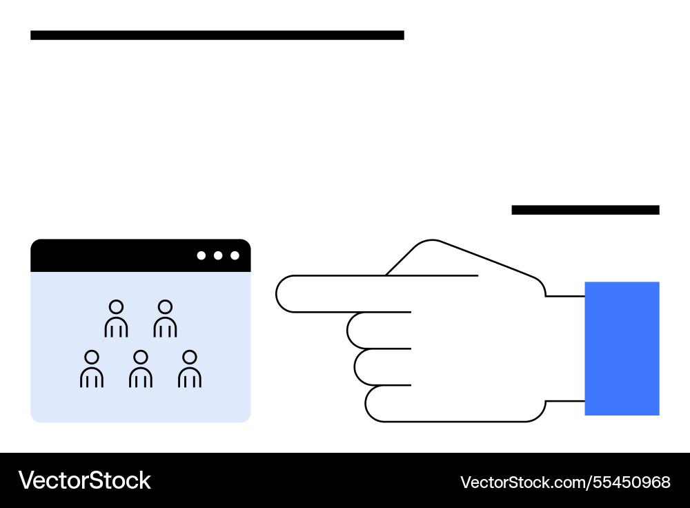 Hand pointing toward a browser window with user Hand pointing toward a browser window with user vector image