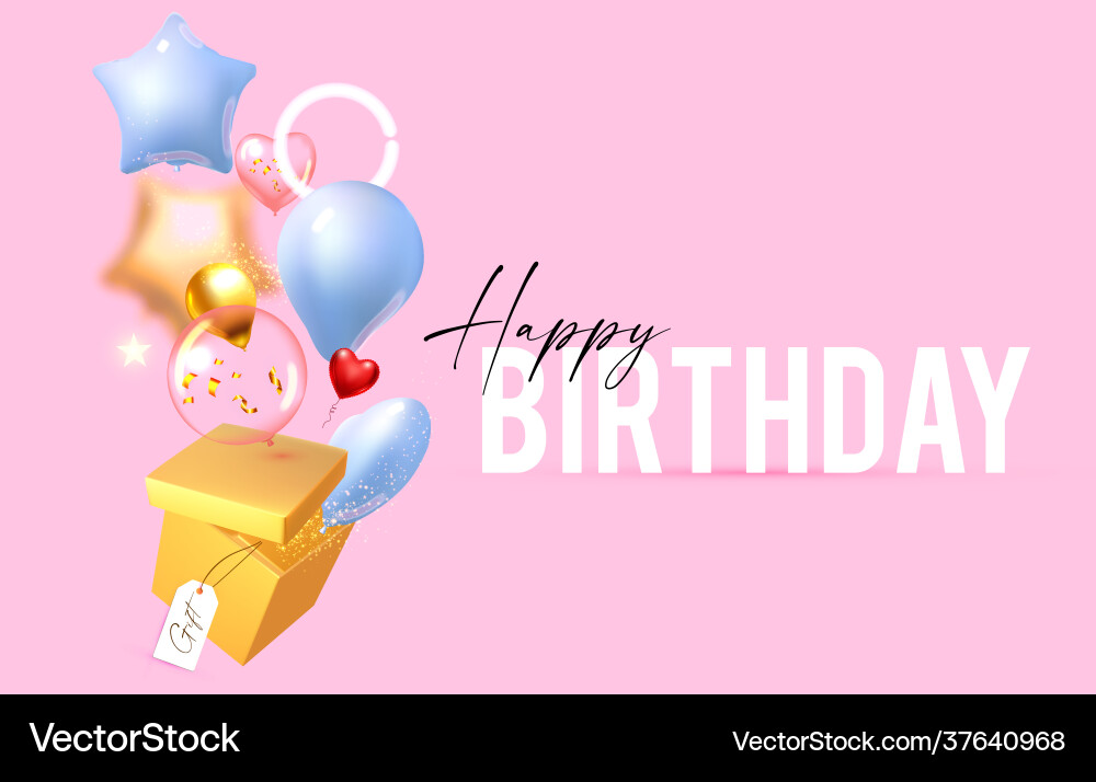 Happy birthday with foil balloons and gift box vector image