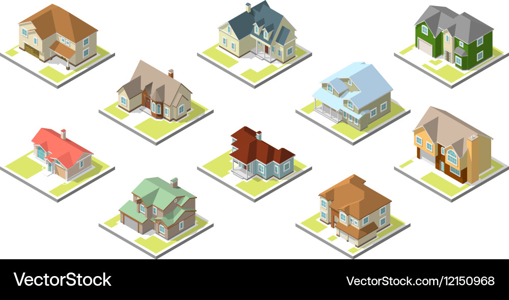 Isometric House Set - Weißer Hintergrund Vektorbild