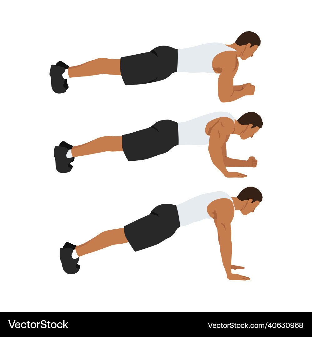 Man Performing Plank to Push-Ups vector image
