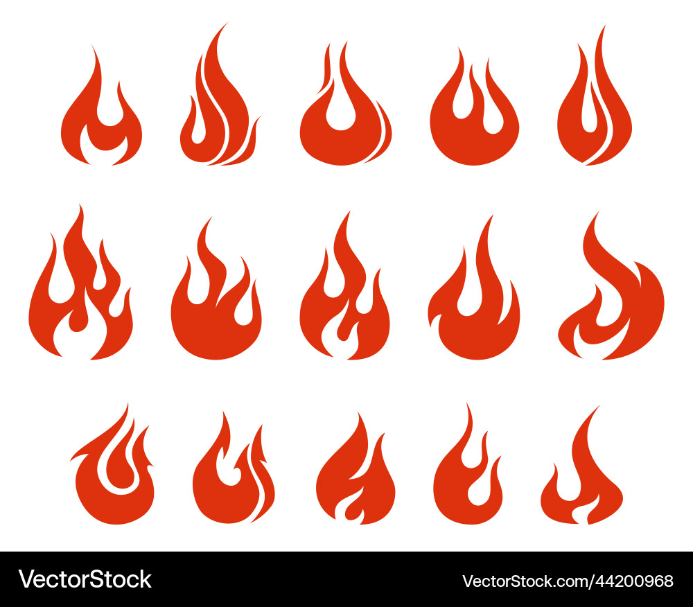 Red fire flames icons set Red fire flames icons set vector image