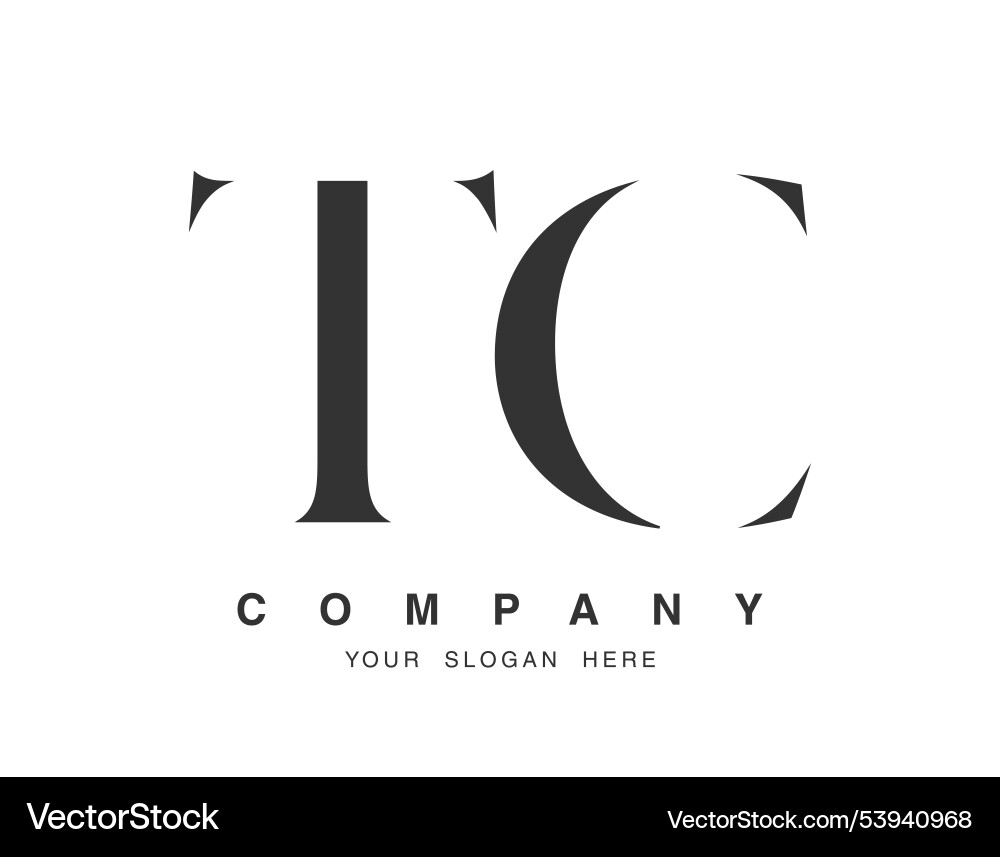 Tc logo design initial letter t and c serif font Vector Image