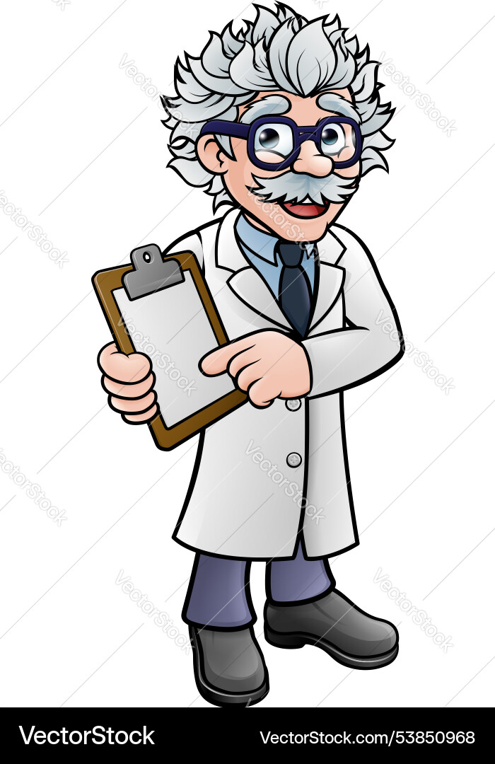 Wissenschaftler Cartoon Charakter hält ein Clipboard Wissenschaftler Cartoon Charakter hält ein Clipboard vektorbild