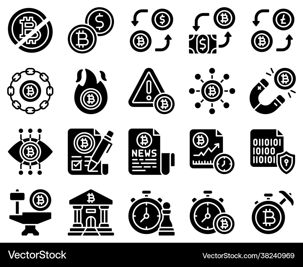 Bitcoin and cryptocurrency related solid icon set – Royalty-Free Vector |  VectorStock