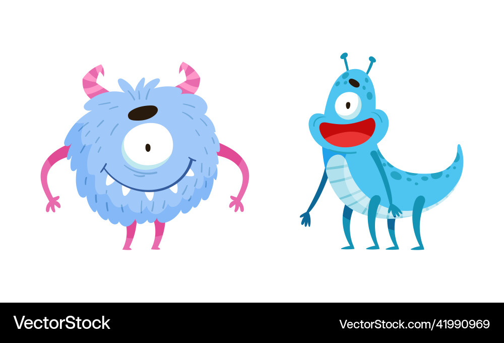 Happy funny one eyed monsters cute toothy monster Happy funny one eyed monsters cute toothy monster vector image