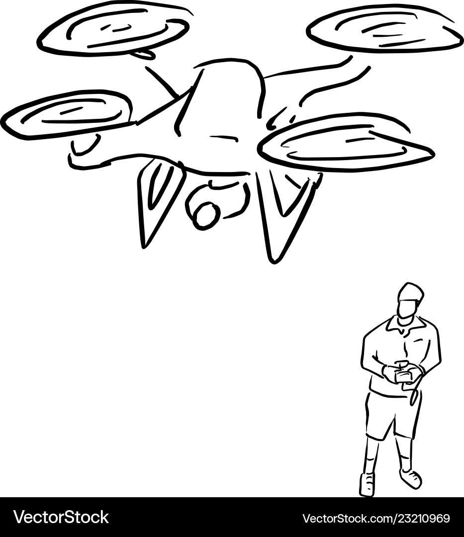 Man Operating Drone - Sketch vector image