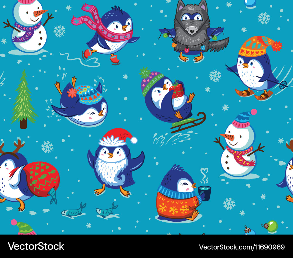 Merry Penguin Christmas Pattern Vector Image
