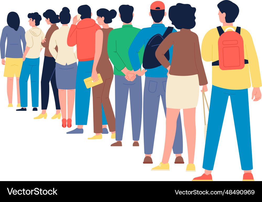 People standing in queue back view waiting line People standing in queue back view waiting line vector image