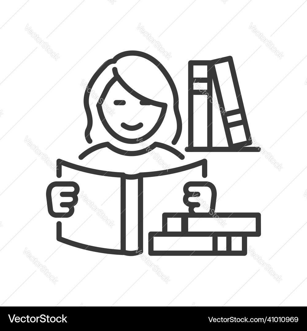 Reading books - line design single isolated vector image