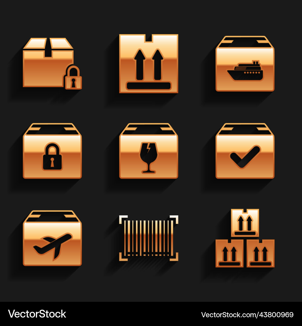 Set delivery box with fragile content barcode Set delivery box with fragile content barcode vector image