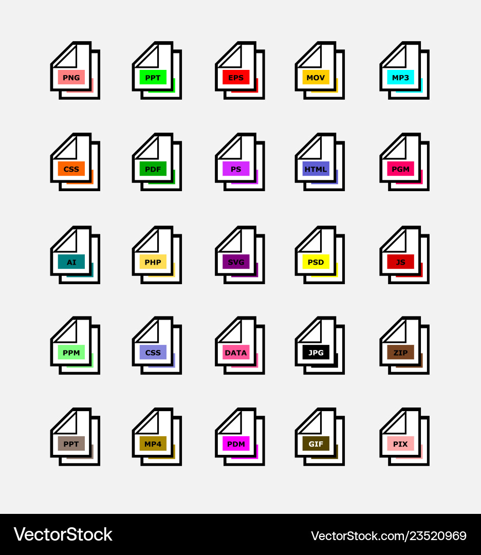 Set of program file formats iconsfile extensions Set of program file formats iconsfile extensions vector image
