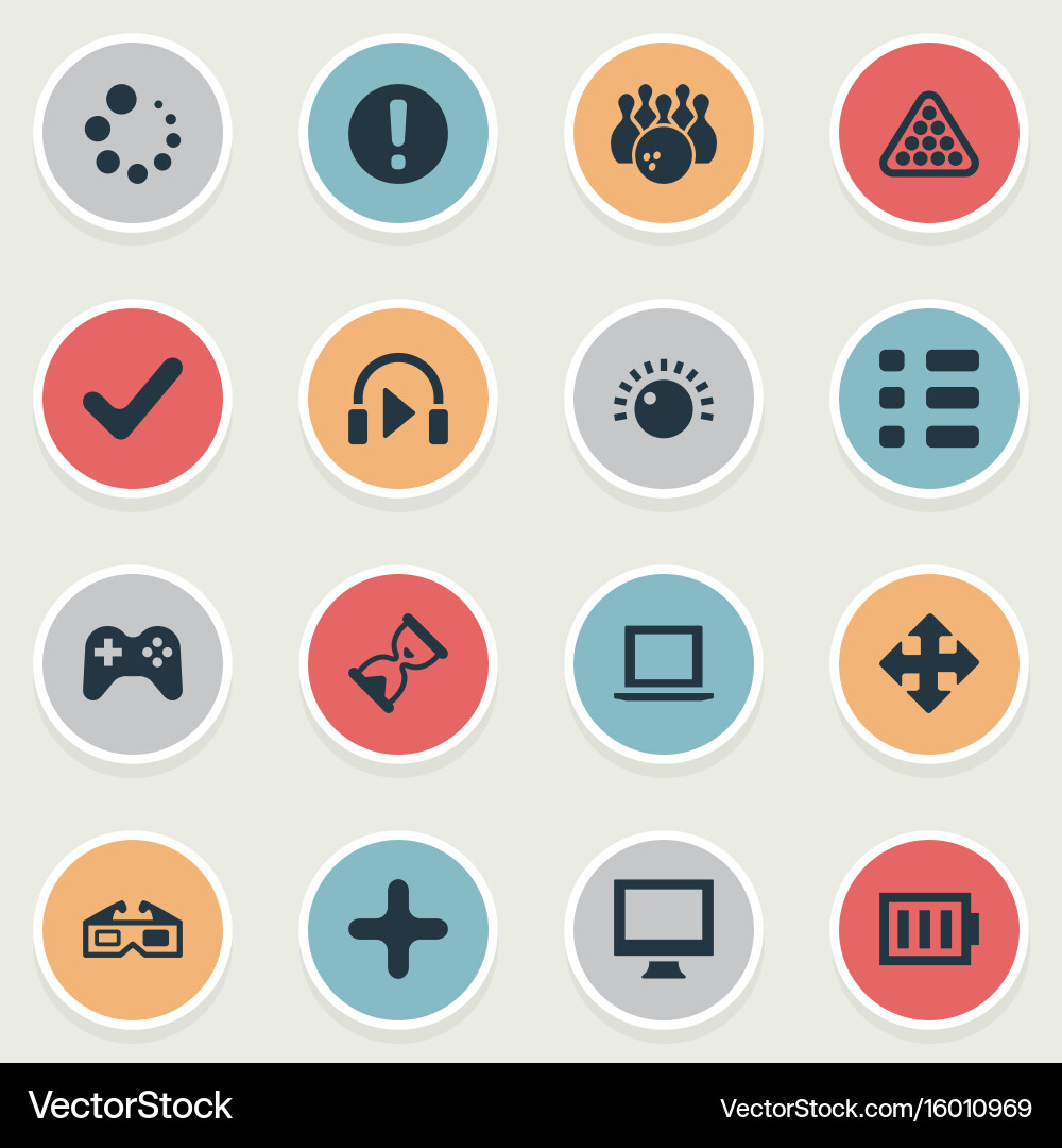 Set of simple play icons elements plus monitor vector image