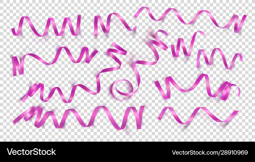 Set realistic pink ribbons on transparency Vector Image