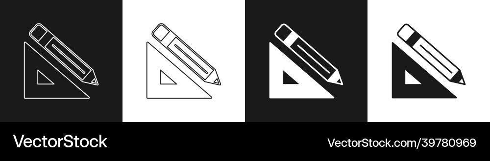 Set triangular ruler and pencil icon isolated vector image