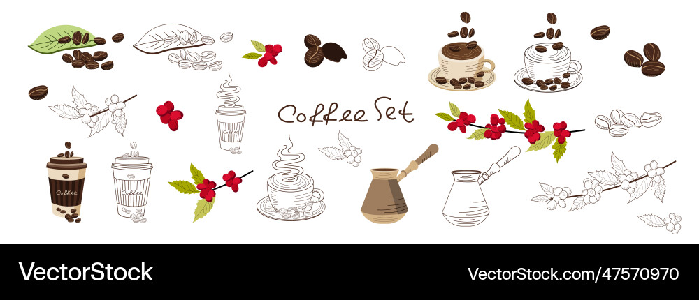 A set of coffee objects A set of coffee objects vector image