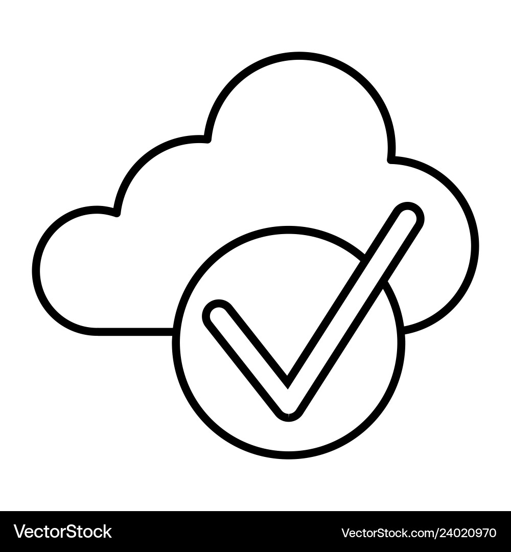 Cloud with check thin line icon and tick Cloud with check thin line icon and tick vector image