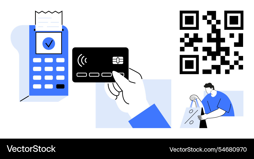 Contactless payment with card reader qr code Contactless payment with card reader qr code vector image