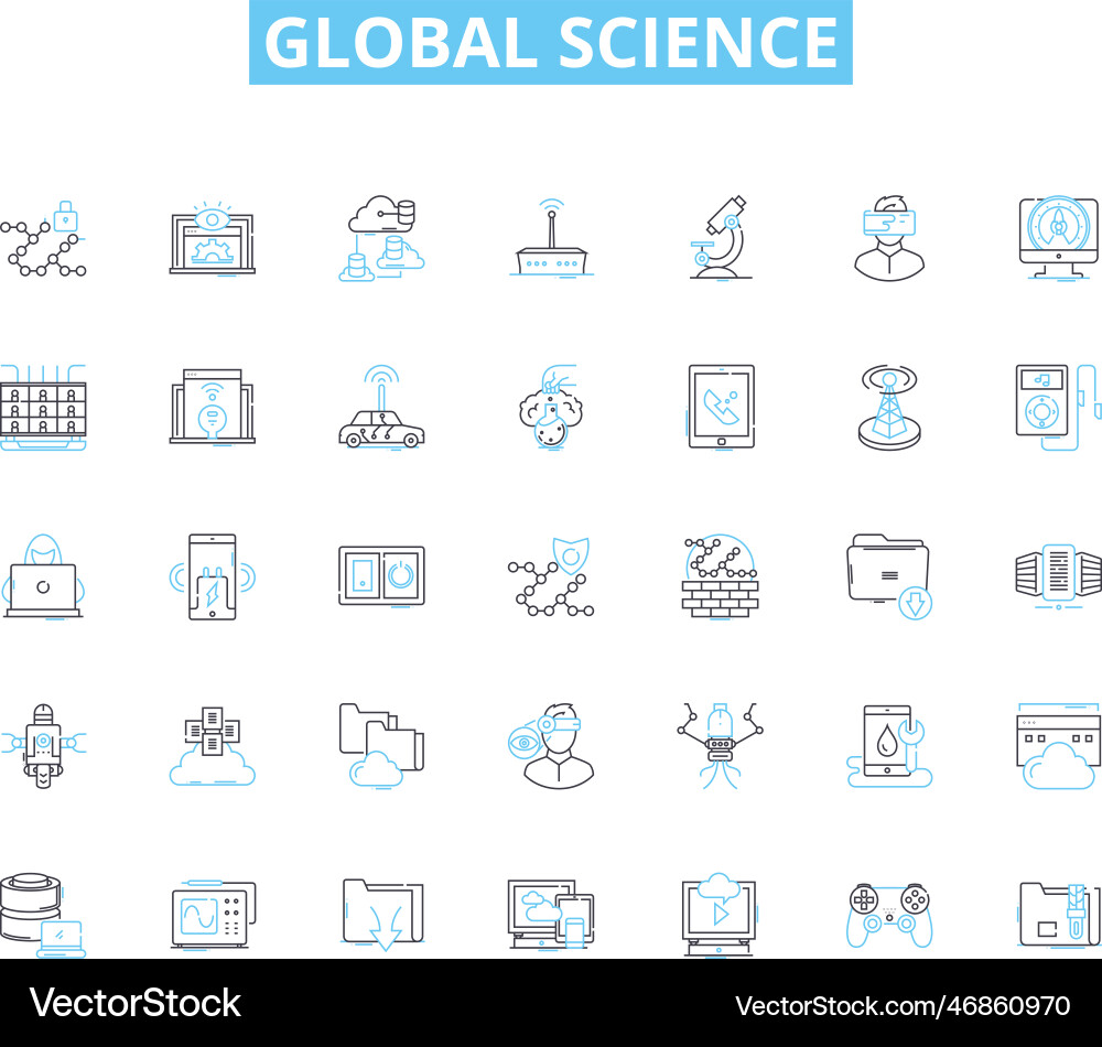 Global science linear icons set discovery Global science linear icons set discovery vector image