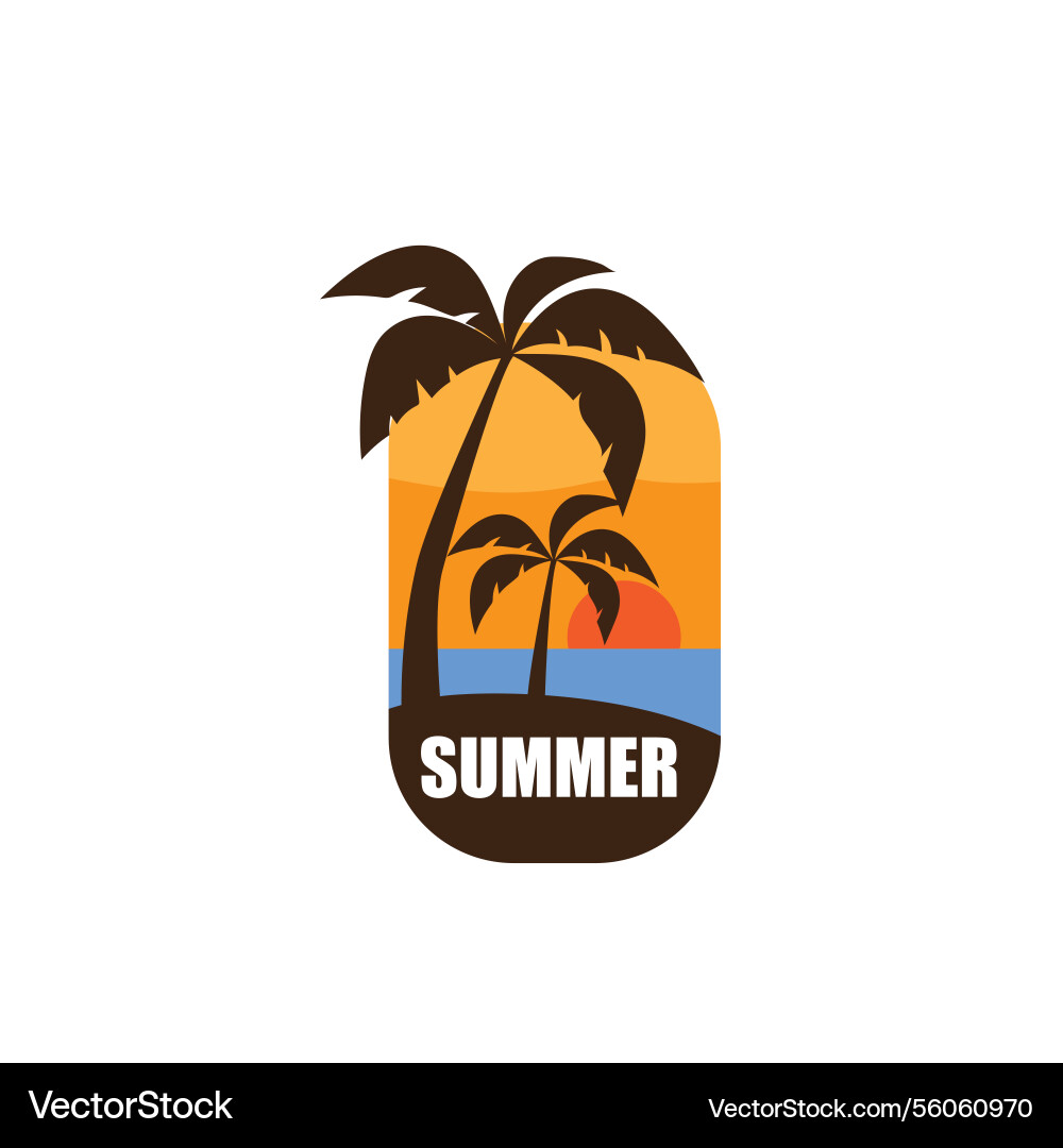 Logo emblem summer coconut trees with sunset Logo emblem summer coconut trees with sunset vector image