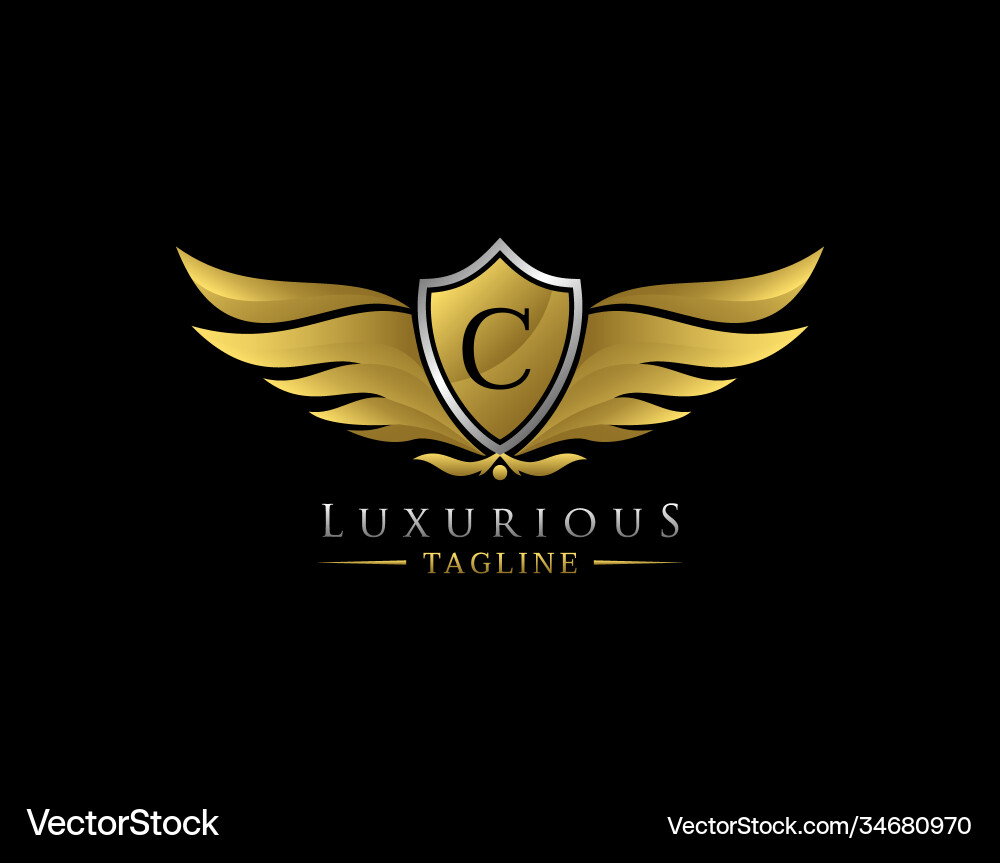 Luxury wings logo with c letter elegant gold Luxury wings logo with c letter elegant gold vector image
