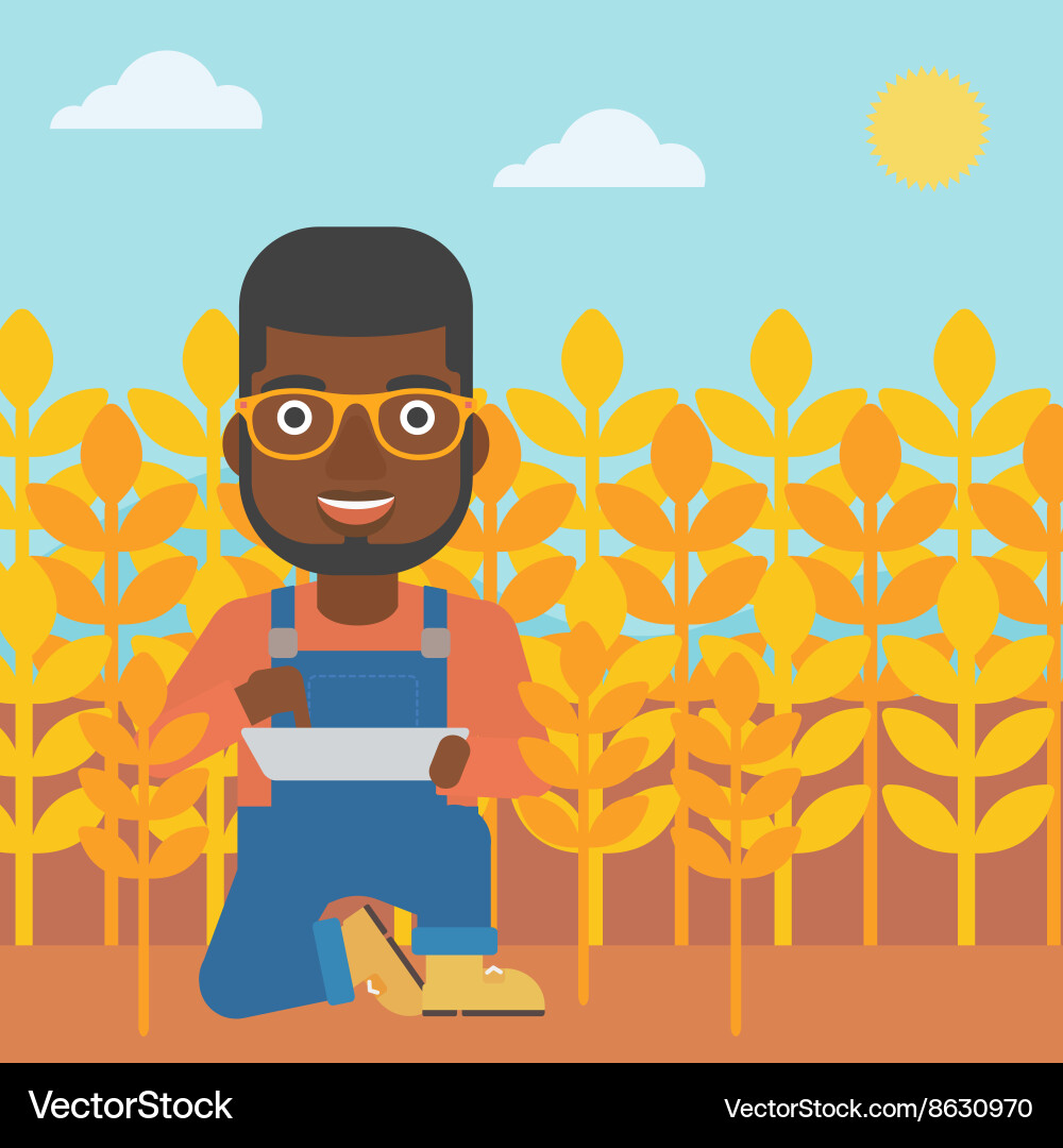 Man with tablet computer on field vector image