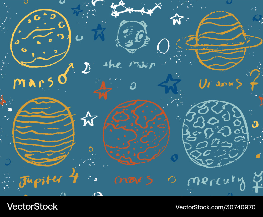 Pattern with set planets stars comet Vector Image
