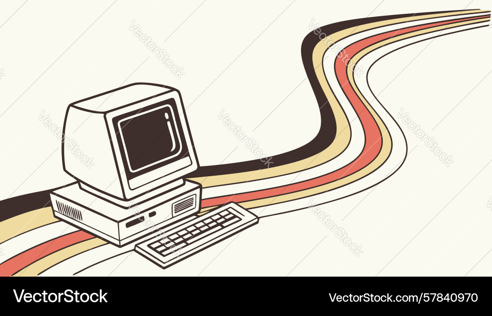 Retro computer with winding data path design Vector Image