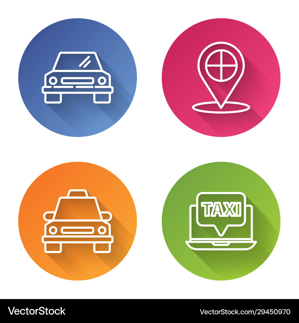 Set line car map pointer with taxi Set line car map pointer with taxi Vector Image