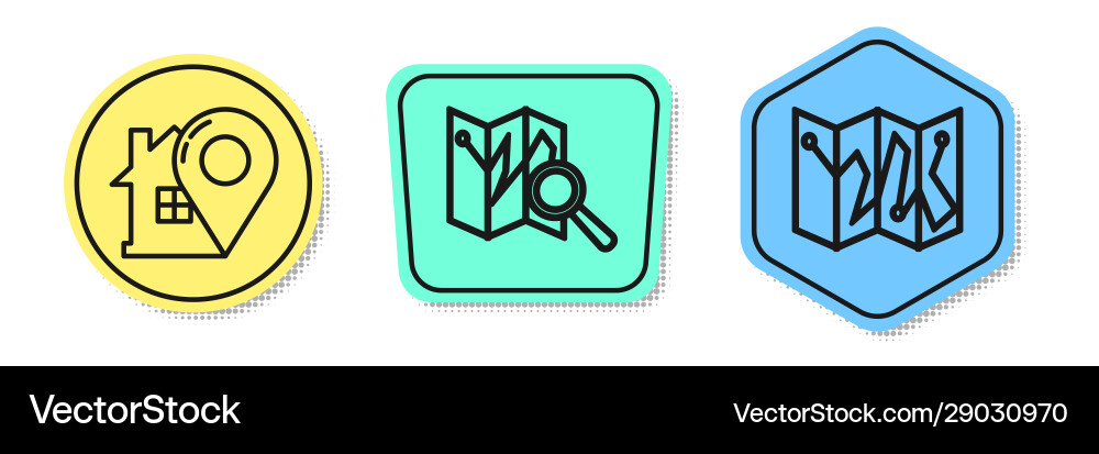 Set line map pointer with house folded Set line map pointer with house folded vector image
