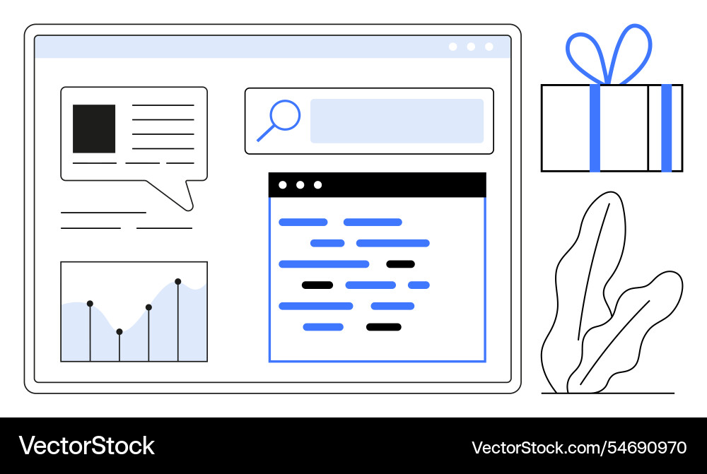 Web page with graph search bar and code window Web page with graph search bar and code window vector image