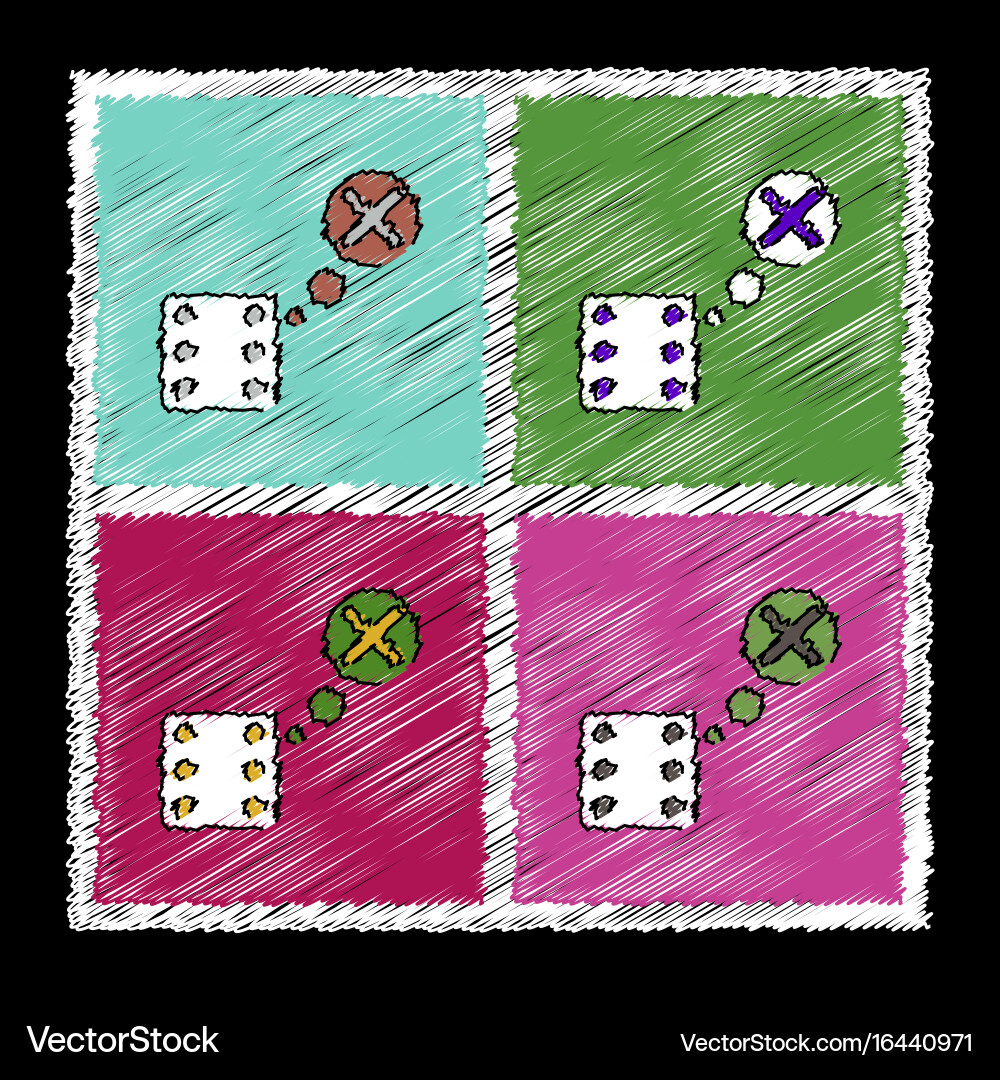 Collection of flat shading style icons dice and x vector image