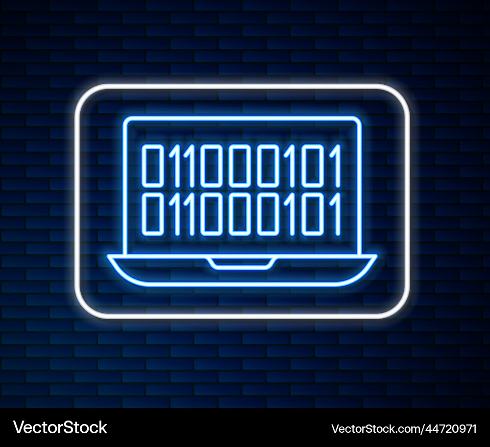 Glowing neon line binary code icon isolated Glowing neon line binary code icon isolated Vector Image