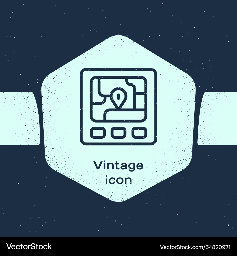 Grunge line gps device with map icon isolated Vector Image