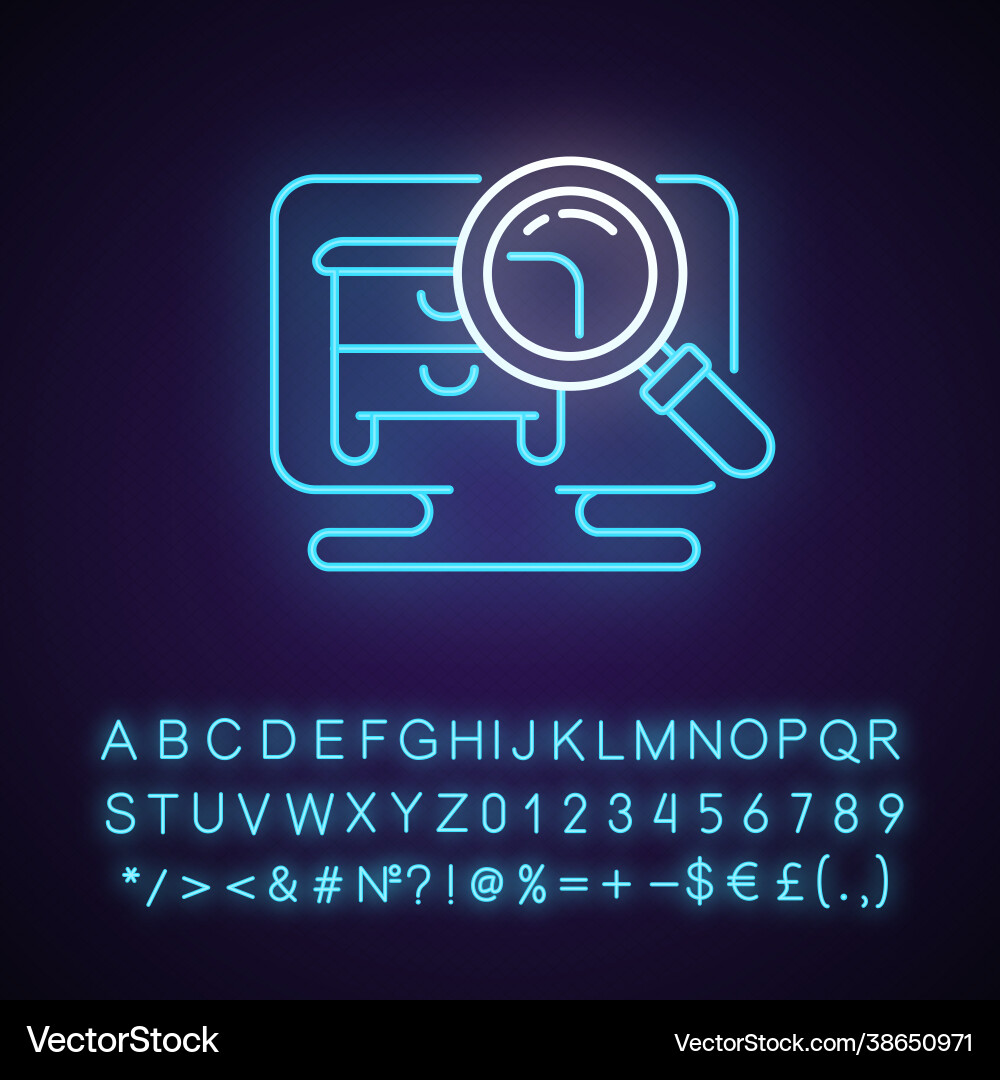 Hidden object game neon light icon Hidden object game neon light icon vector image