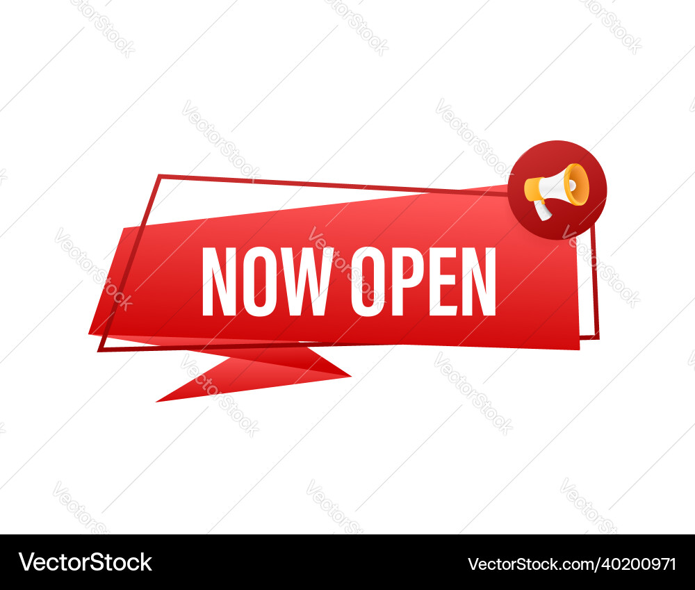 Megaphone with now open banner web Megaphone with now open banner web vector image