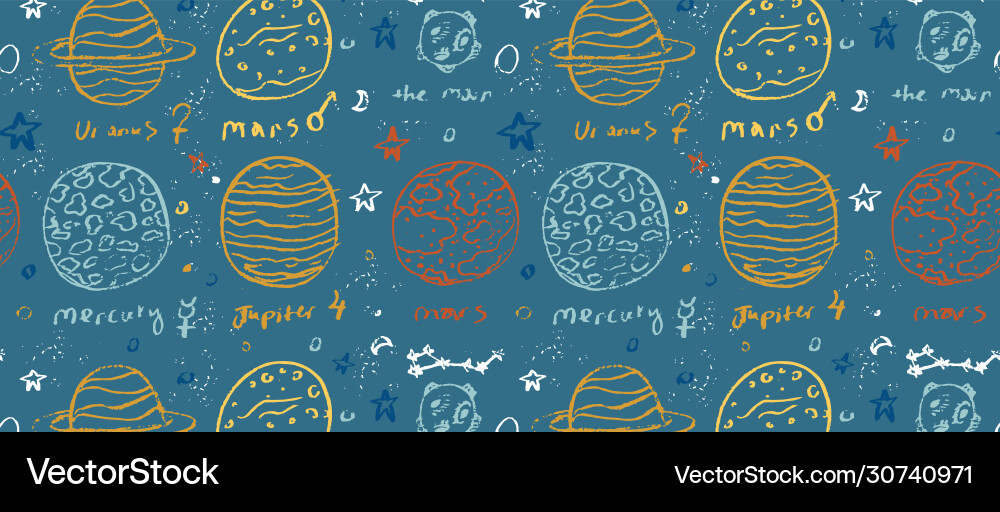 Pattern with set planets stars comet vector image