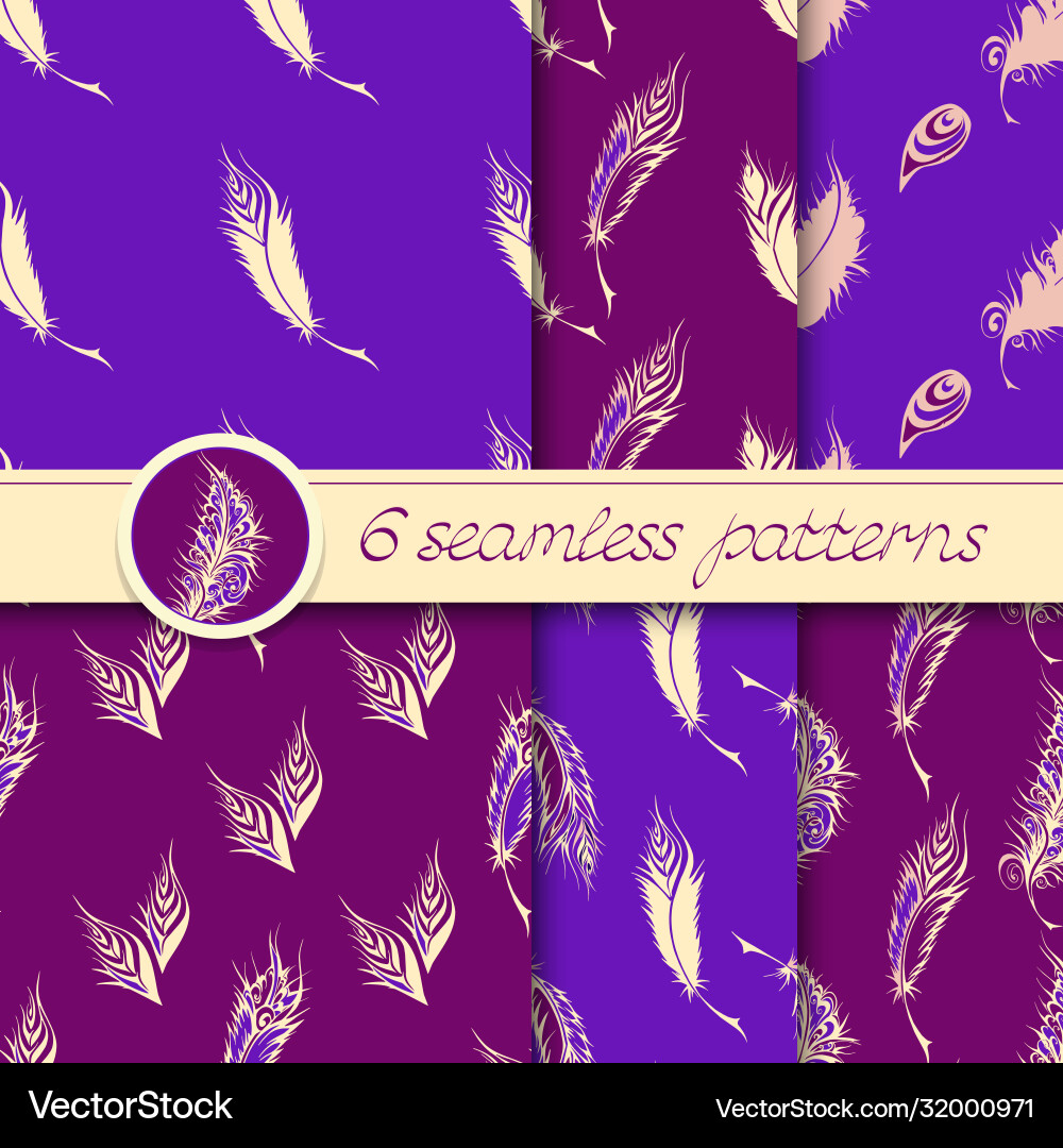 Set six seamless patterns with stylized Set six seamless patterns with stylized Vector Image