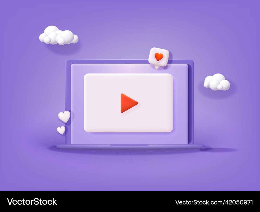 Video player template for web or mobile apps 3d vector image