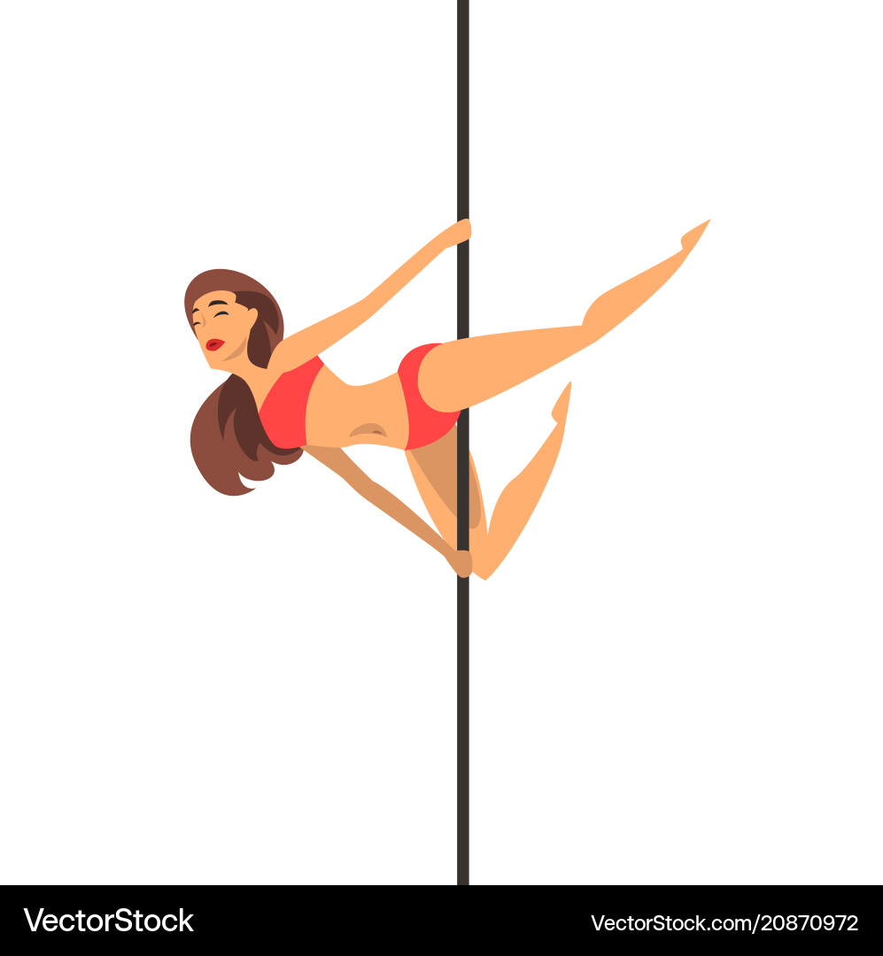 Beautiful girl in red bikini dancing around pole Vector Image