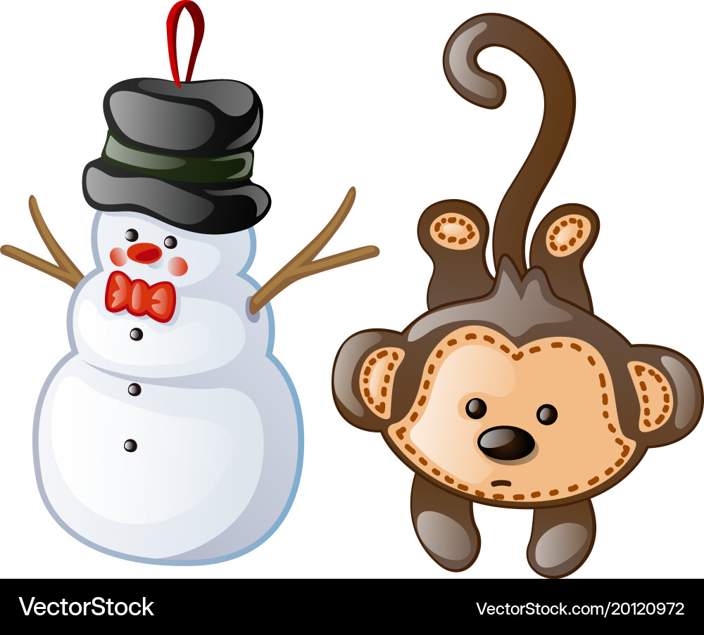 Cute Snowman and Monkey Christmas Toys vector image