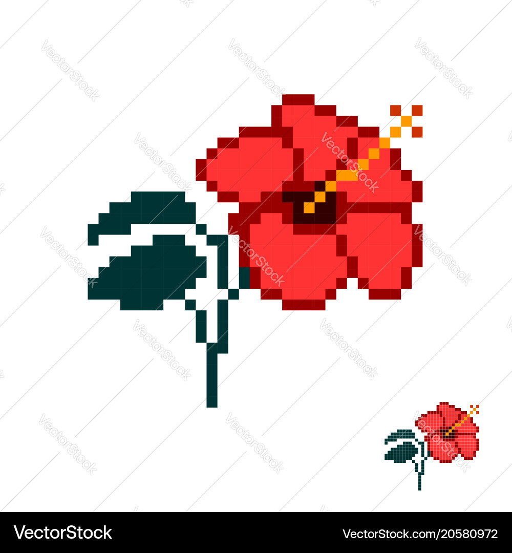 Flower in the style of pixel art red hibiscus Vector Image
