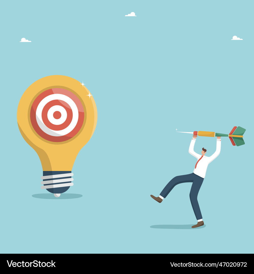 Man throws a dart at target on light bulb Man throws a dart at target on light bulb Vector Image