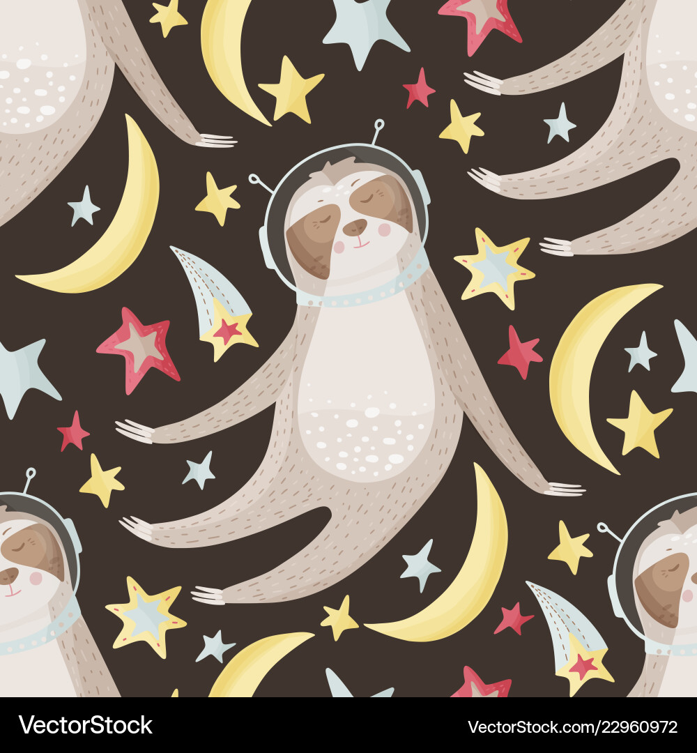 Seamless pattern with sloths in flat style Seamless pattern with sloths in flat style vector image