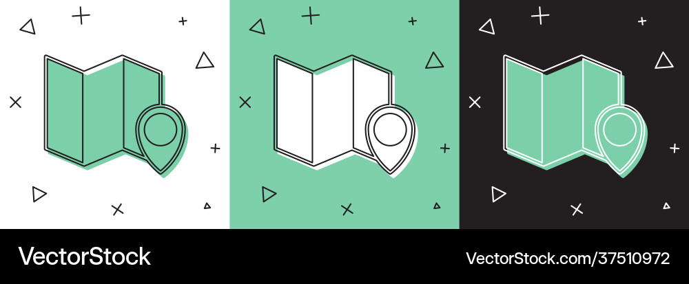 Set folded map with location marker icon isolated Set folded map with location marker icon isolated Vector Image