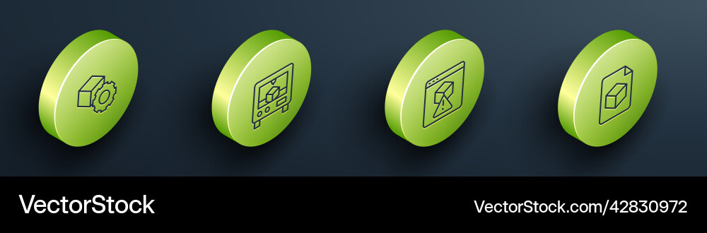 Set isometric line cube 3d printer vector image