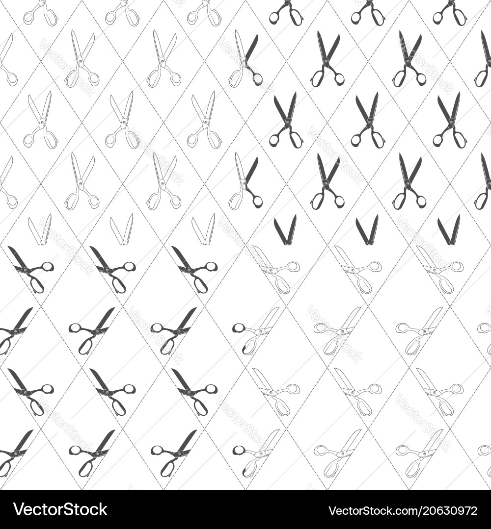 Set of black and white patterns with scissors vector image