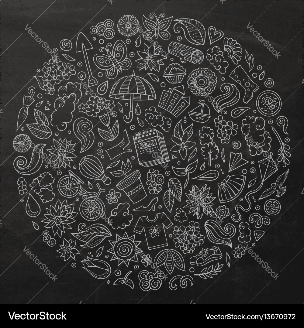 Set of spring cartoon doodle objects Set of spring cartoon doodle objects vector image
