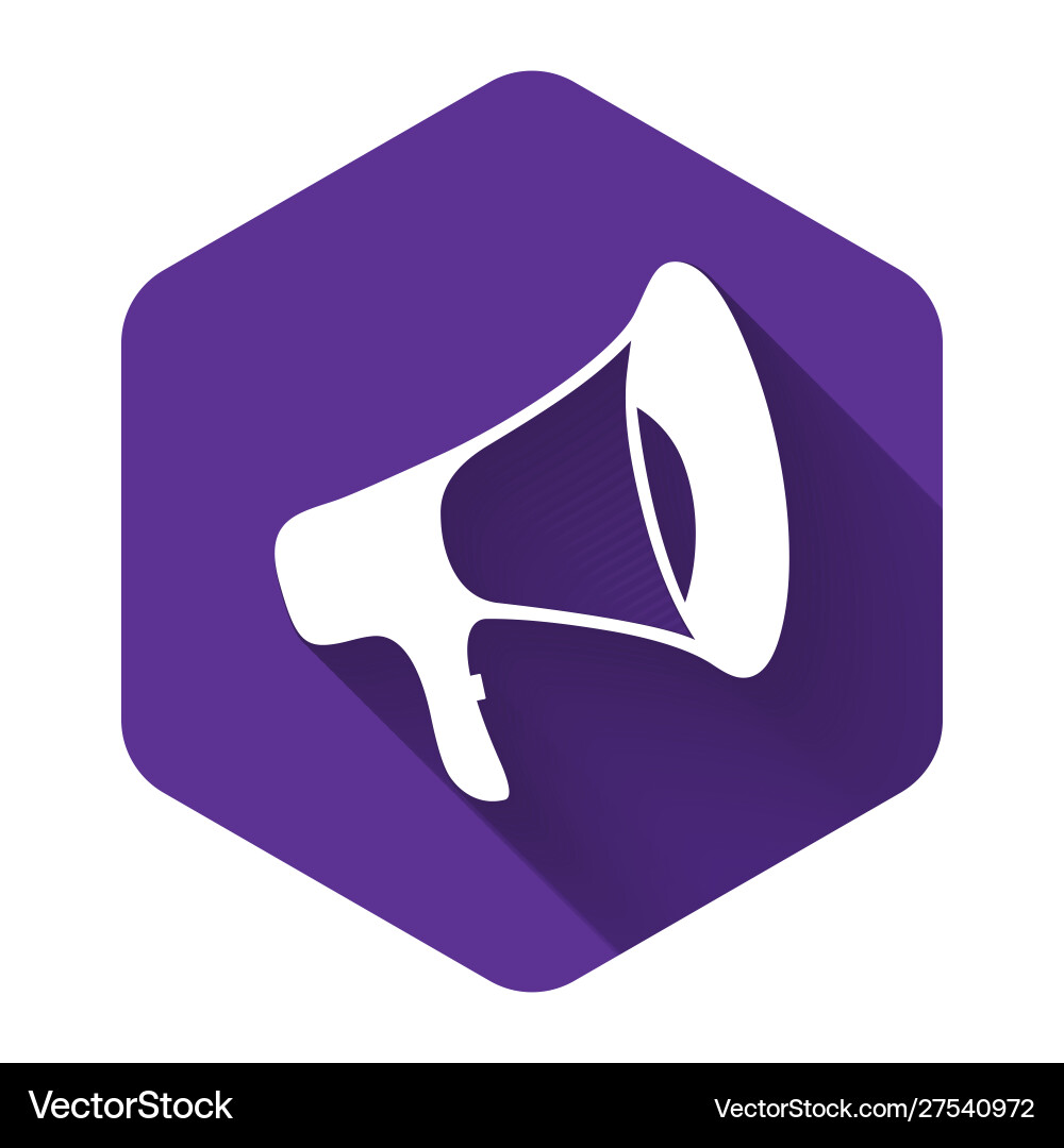 White megaphone icon isolated with long shadow White megaphone icon isolated with long shadow vector image